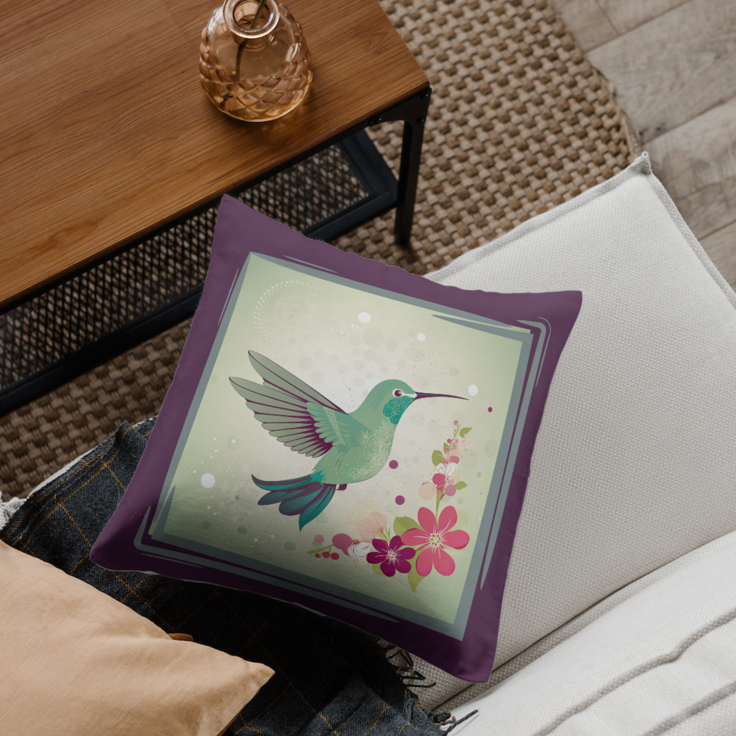 Happiness is a Hummingbird Spun Polyester Square Pillow