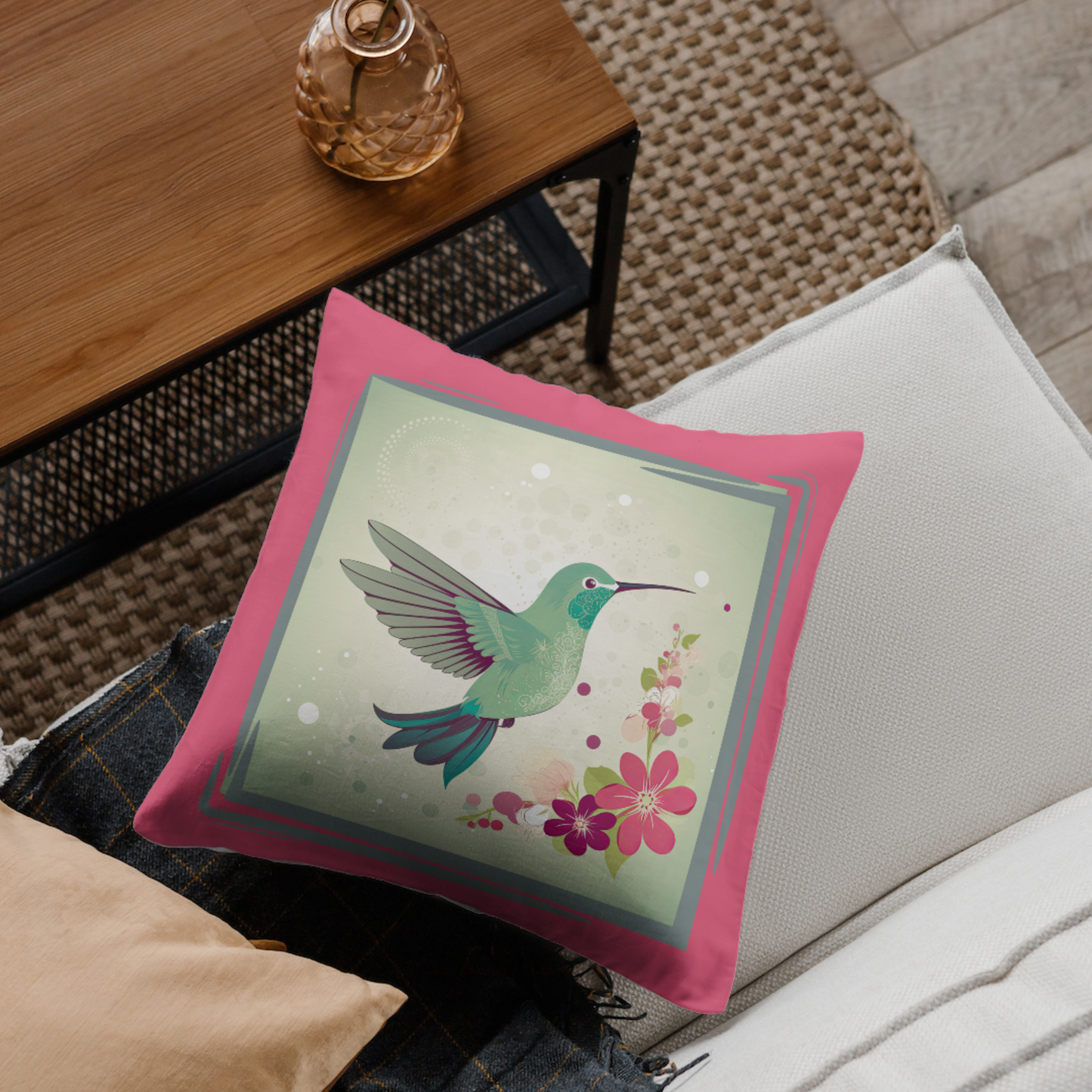 Happiness is a Hummingbird Spun Polyester Square Pillow