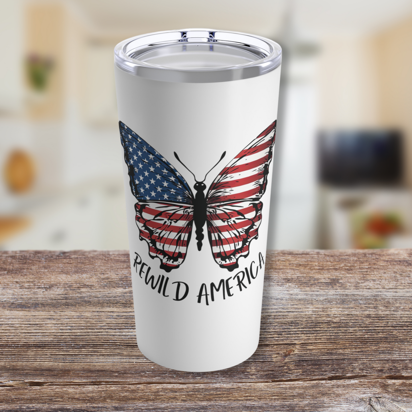 Patriotic ReWild America Flag Butterfly Tumbler 20oz