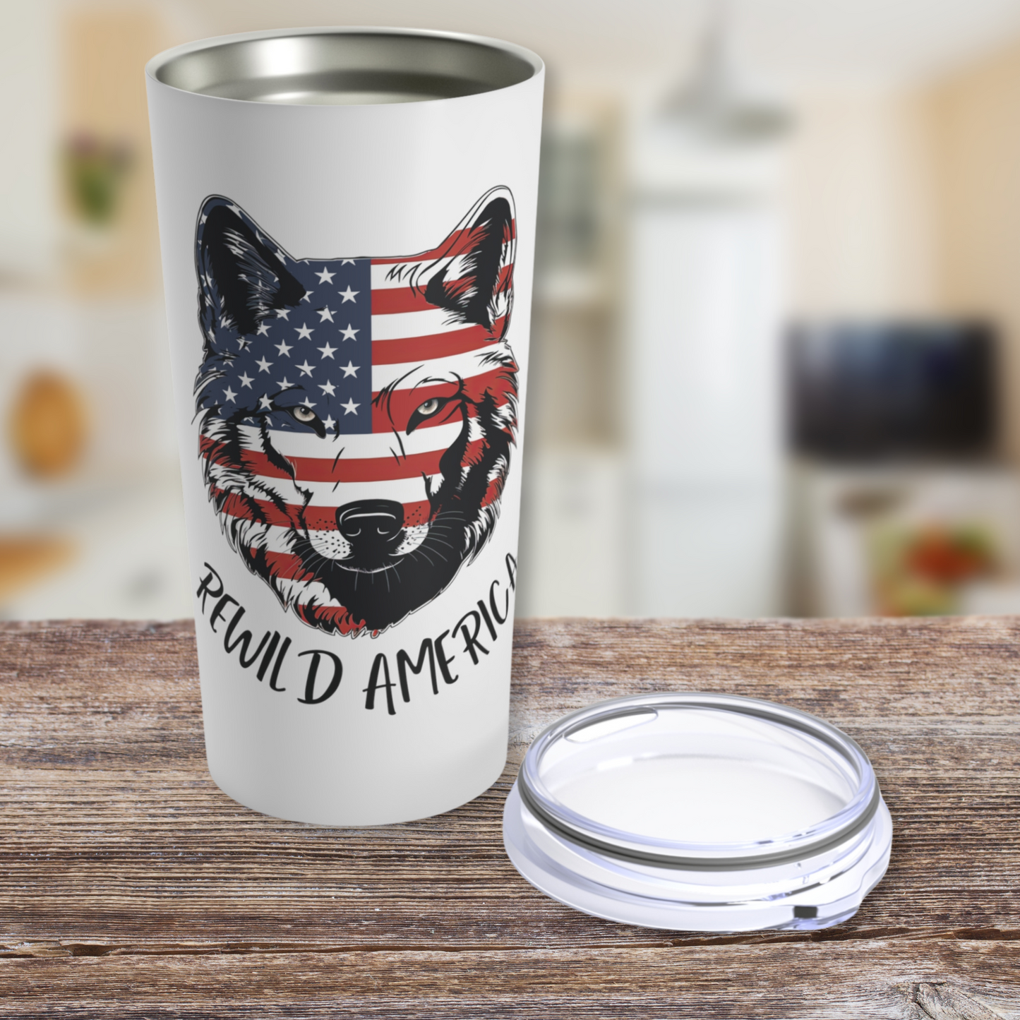 Patriotic ReWild America Flag Wolf Tumbler 20oz