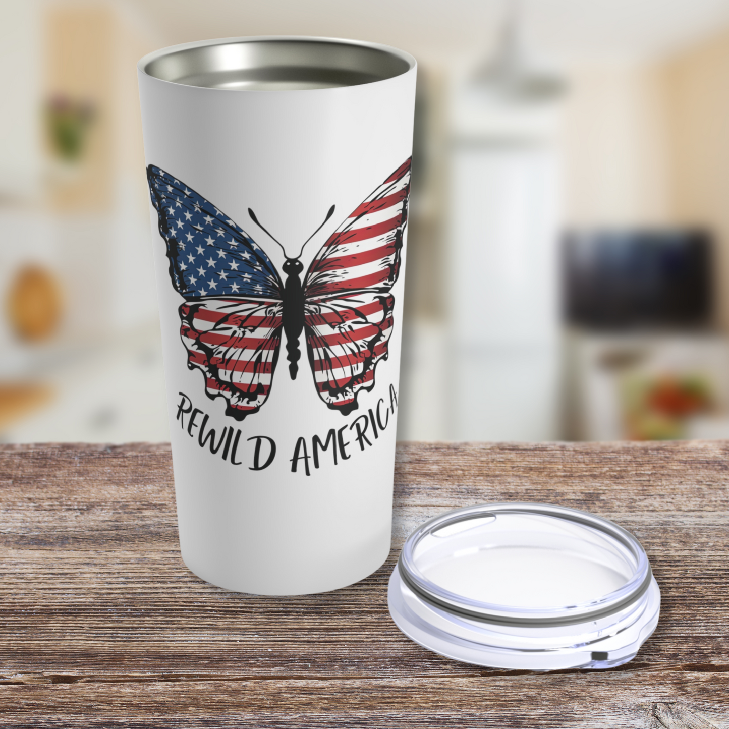 Patriotic ReWild America Flag Butterfly Tumbler 20oz