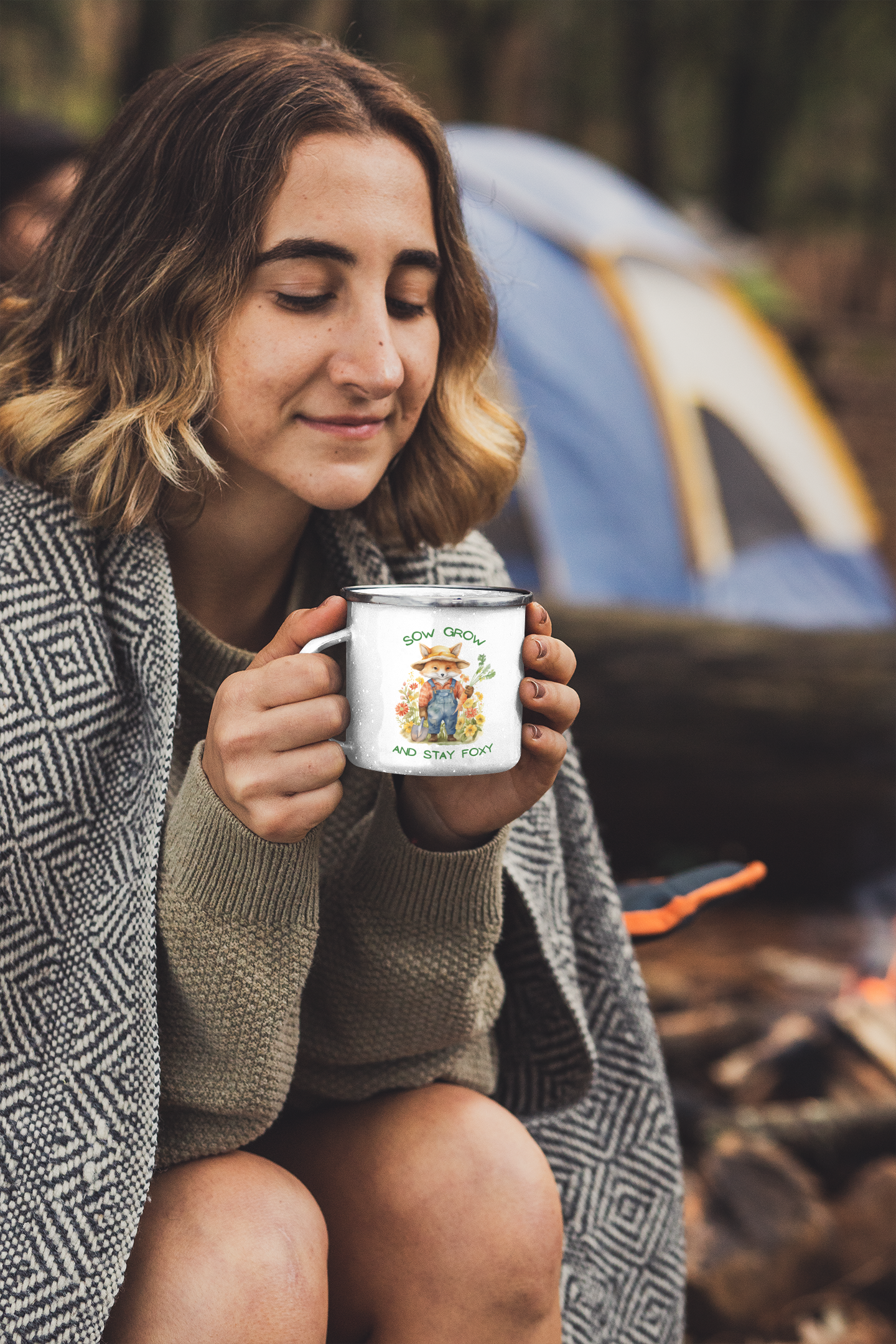 Sow, Grow and Stay Foxy Enamel Camping Mug