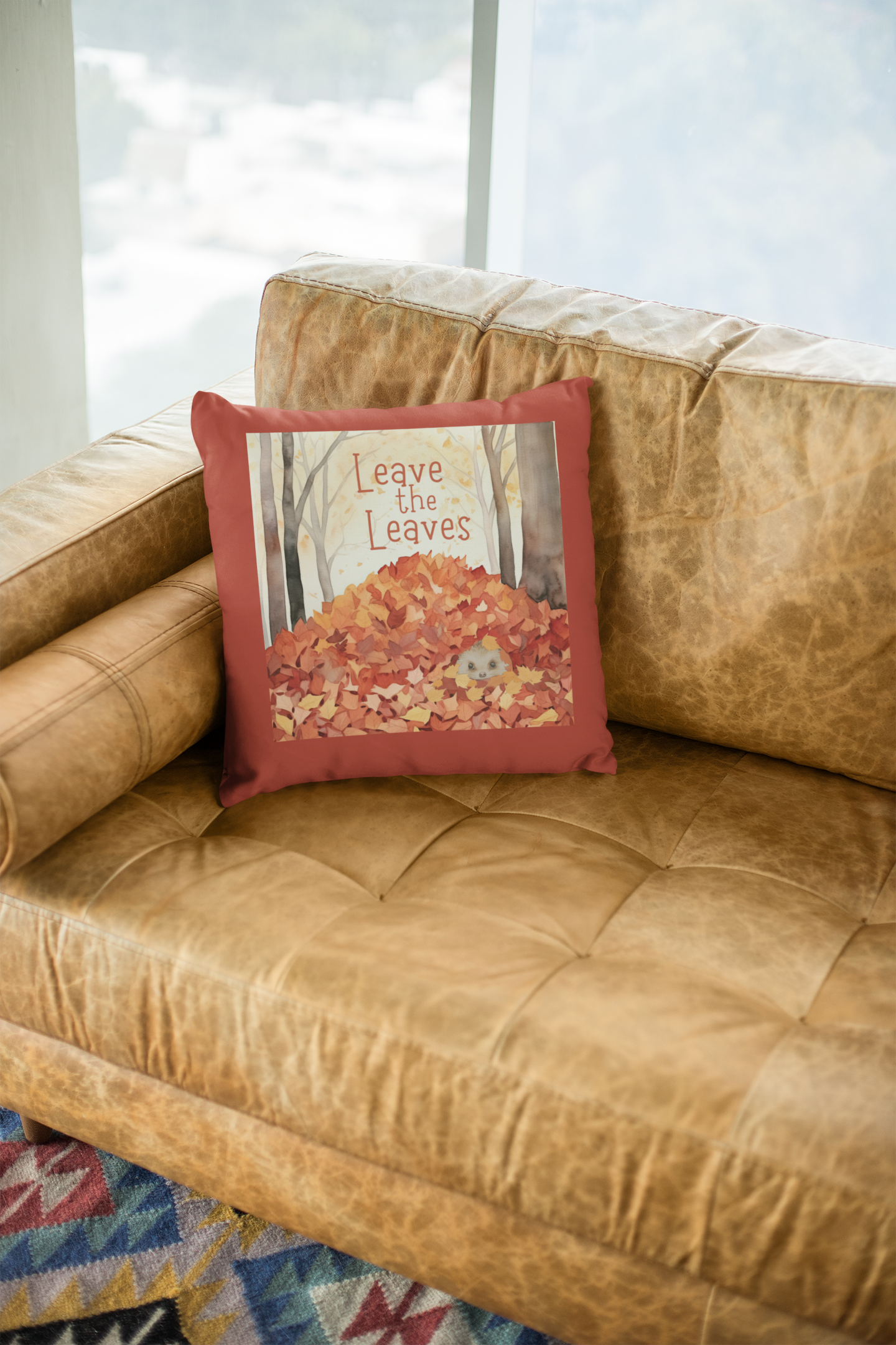 Leave the Leaves hedgehog Spun Polyester Square Pillow