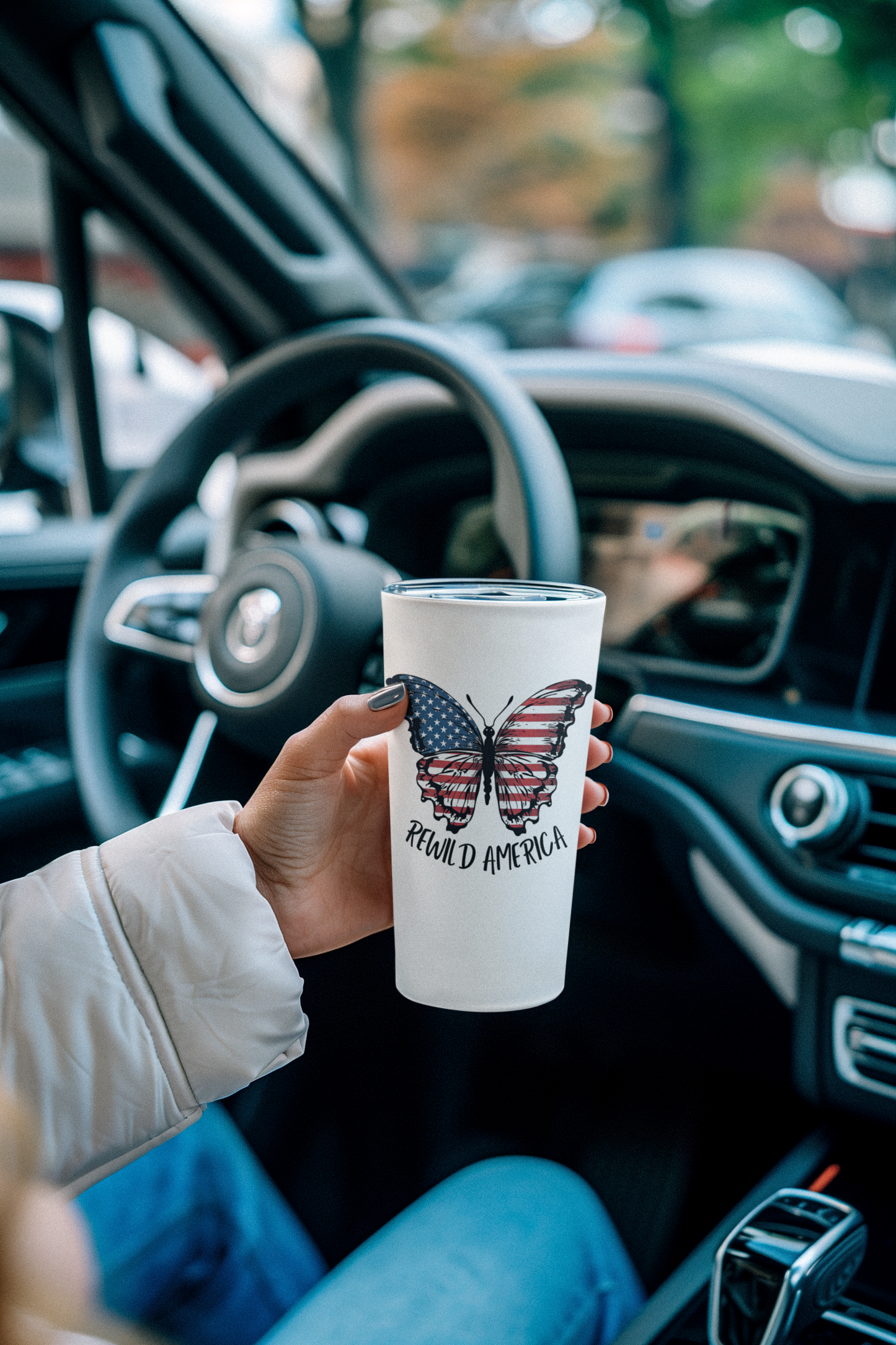 Patriotic ReWild America Flag Butterfly Tumbler 20oz