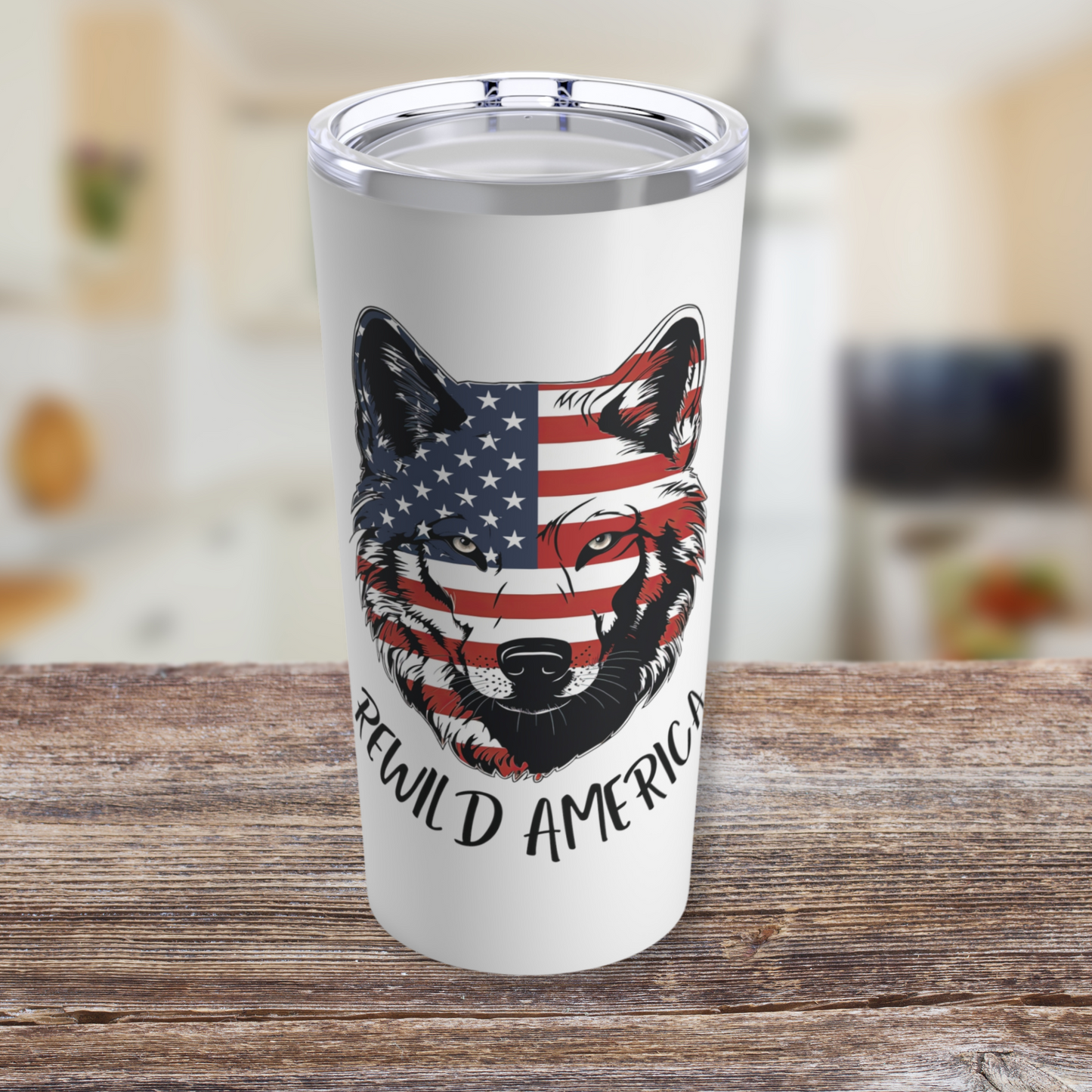 Patriotic ReWild America Flag Wolf Tumbler 20oz