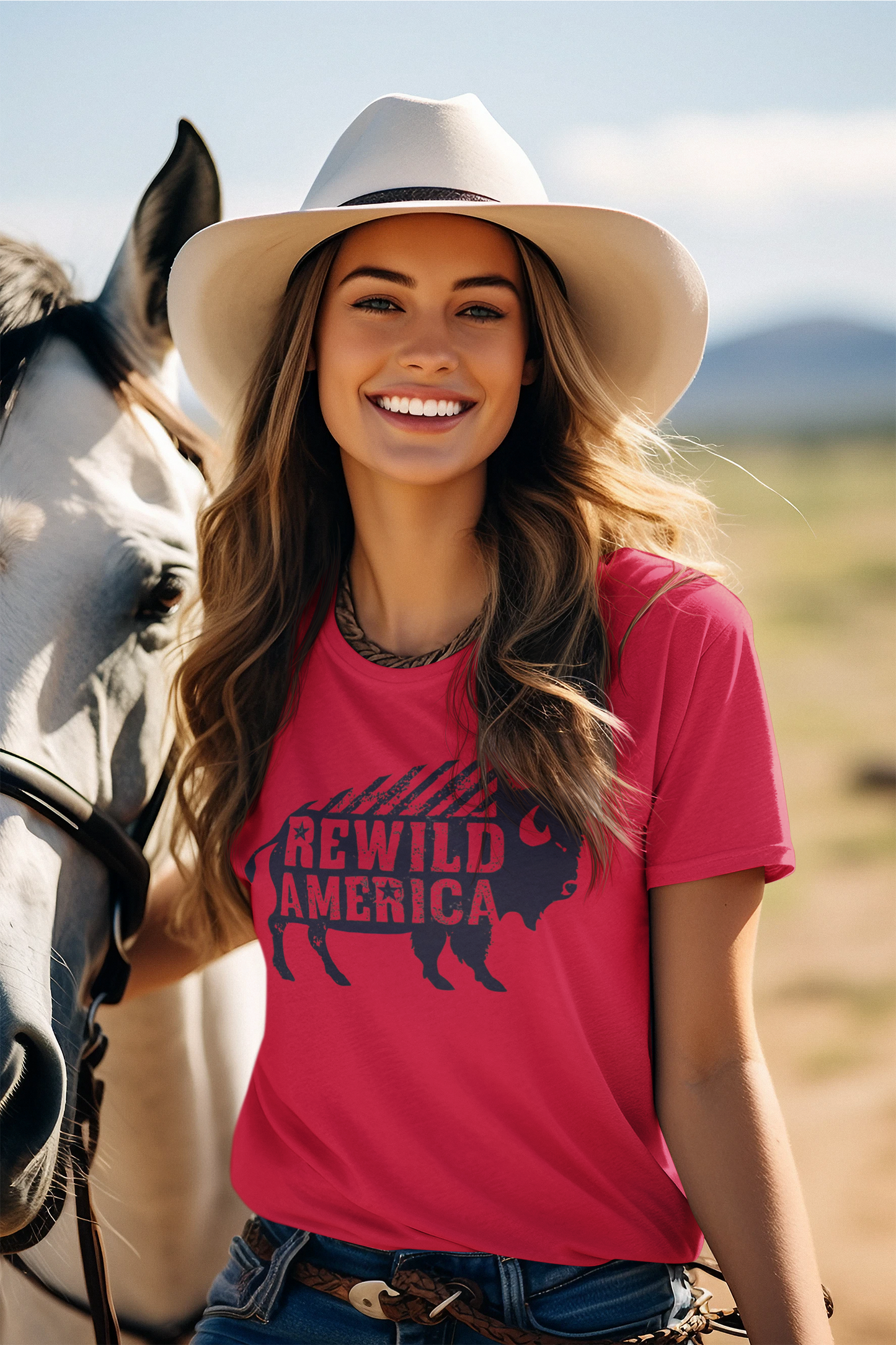 Rewild America Eco-Friendly Vintage Rustic Bison Organic  T-Shirt