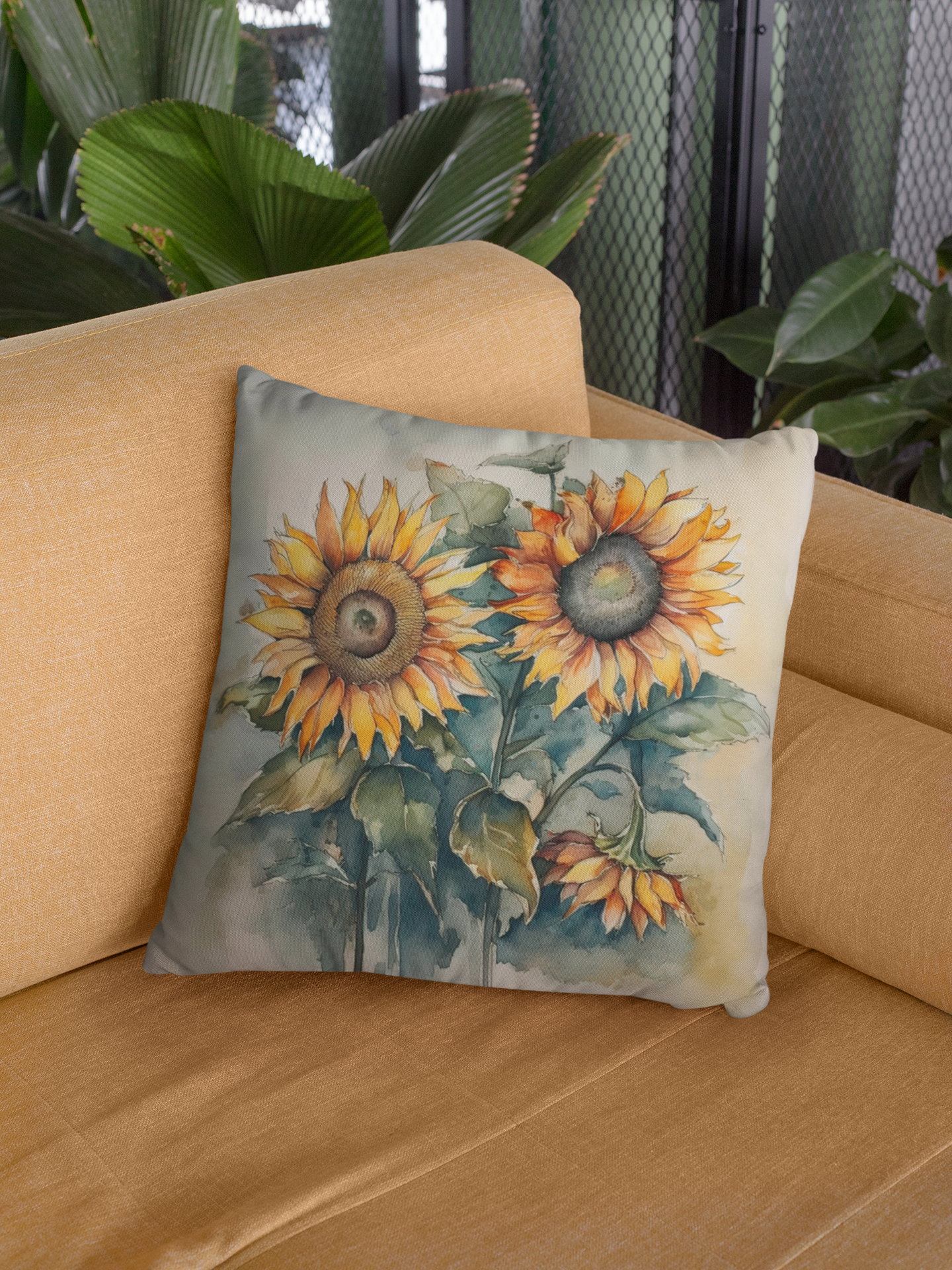 Moody Sunflowers Spun Polyester Square Pillow