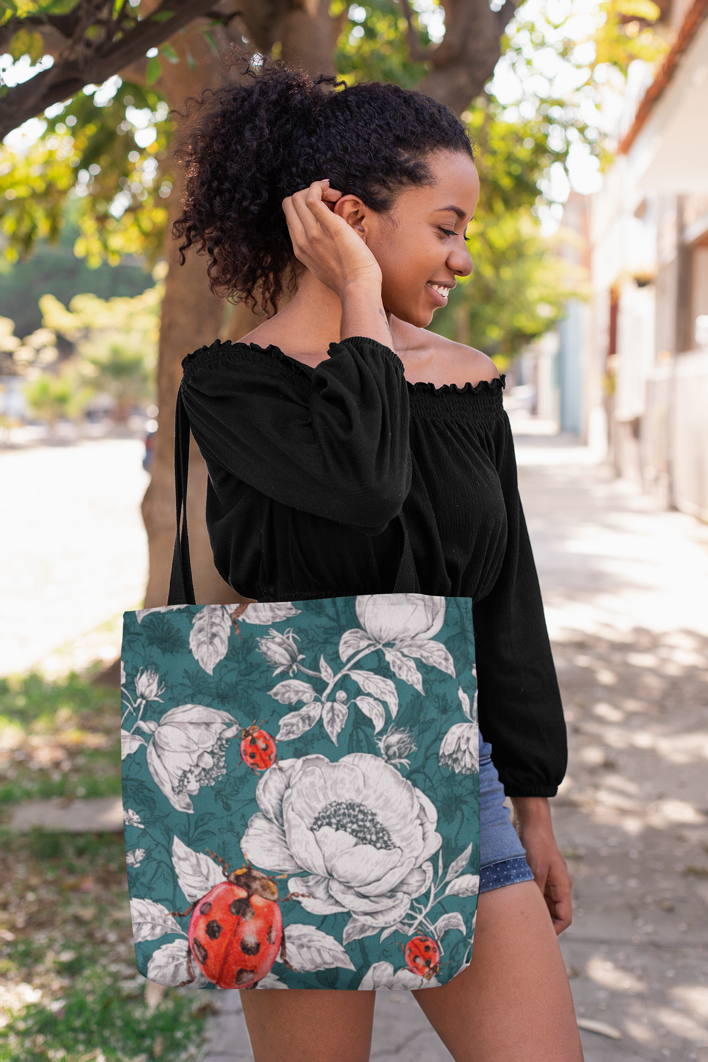 Ladybug Green Toile Tote Bag