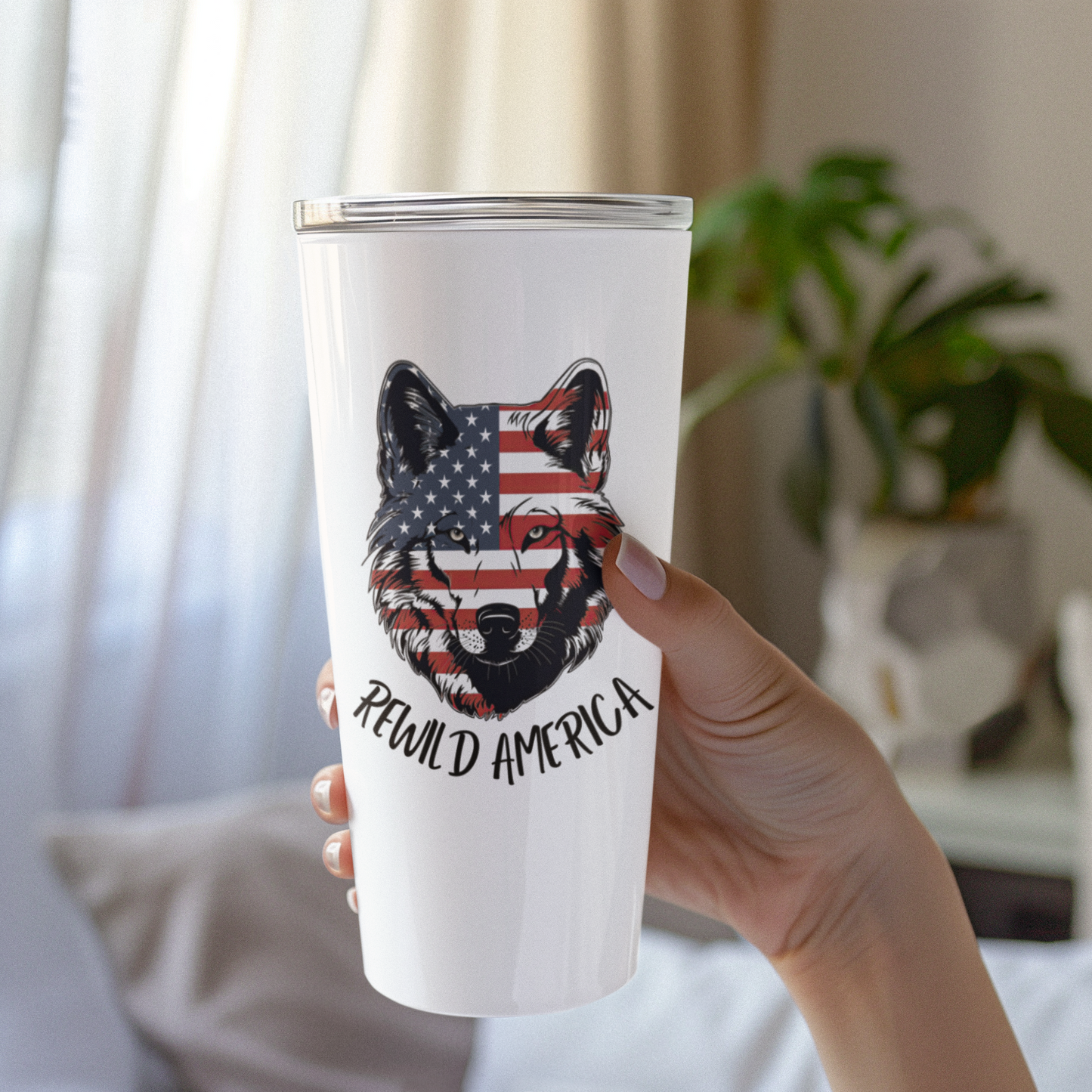 Patriotic ReWild America Flag Wolf Tumbler 20oz